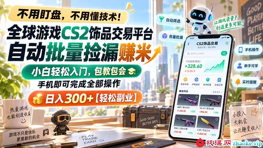 （20455期）全球游戏CS2饰品交易平台自动批量捡漏赚米，小白轻松入门，包教包会，手机即可完成全部操作，日入300+【轻松