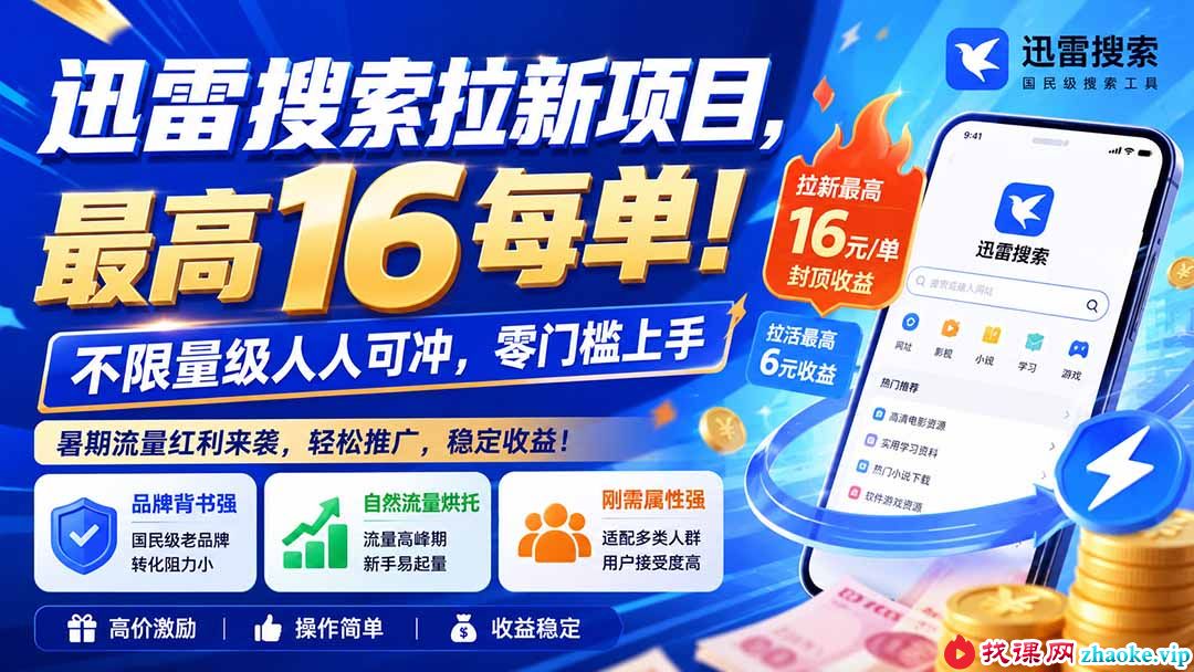 （20641期）迅雷搜索拉新项目-更新0924，最高16元/每单！不限量级人人可冲，零门槛上手